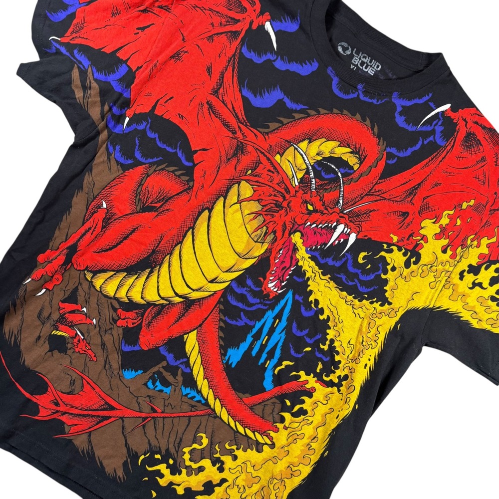VTG 90s Liquid Blue Dragon Slayer Shirt Grail Classic Knight Fantasy Wizard XL